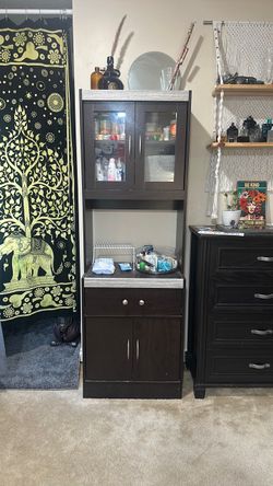 Dark Brown Storage Cabinet with Glass Doors