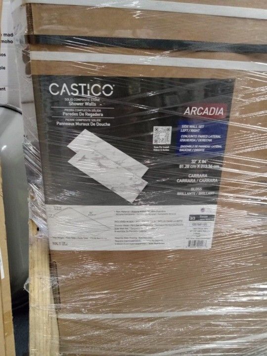 CASTICO
60 in. L x 32 in. Wx84 in. H Alcove Solid Composite Stone Shower Kit w/ Carrara Walls and L/R Graphite Slate Shower Pan