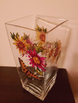 Beautiful Handpainted 3D Votive Glass Vase 10" Thumbnail