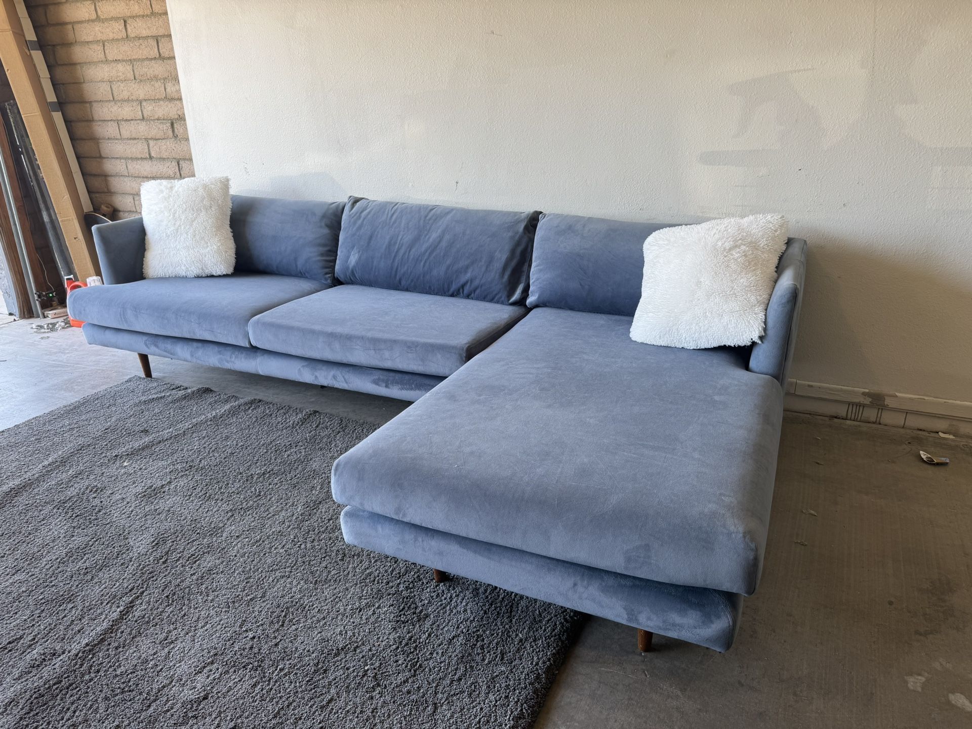 Blue Mid Century Modern Sectional Sofa Couch Sala