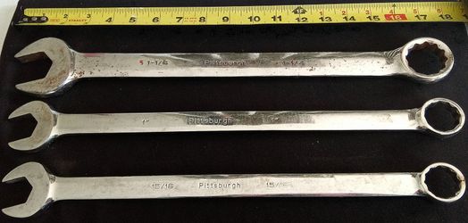 Set Large Pittsburgh Drop Forged Steel Combination Wrenches 12 Point SAE 3 Sizes
