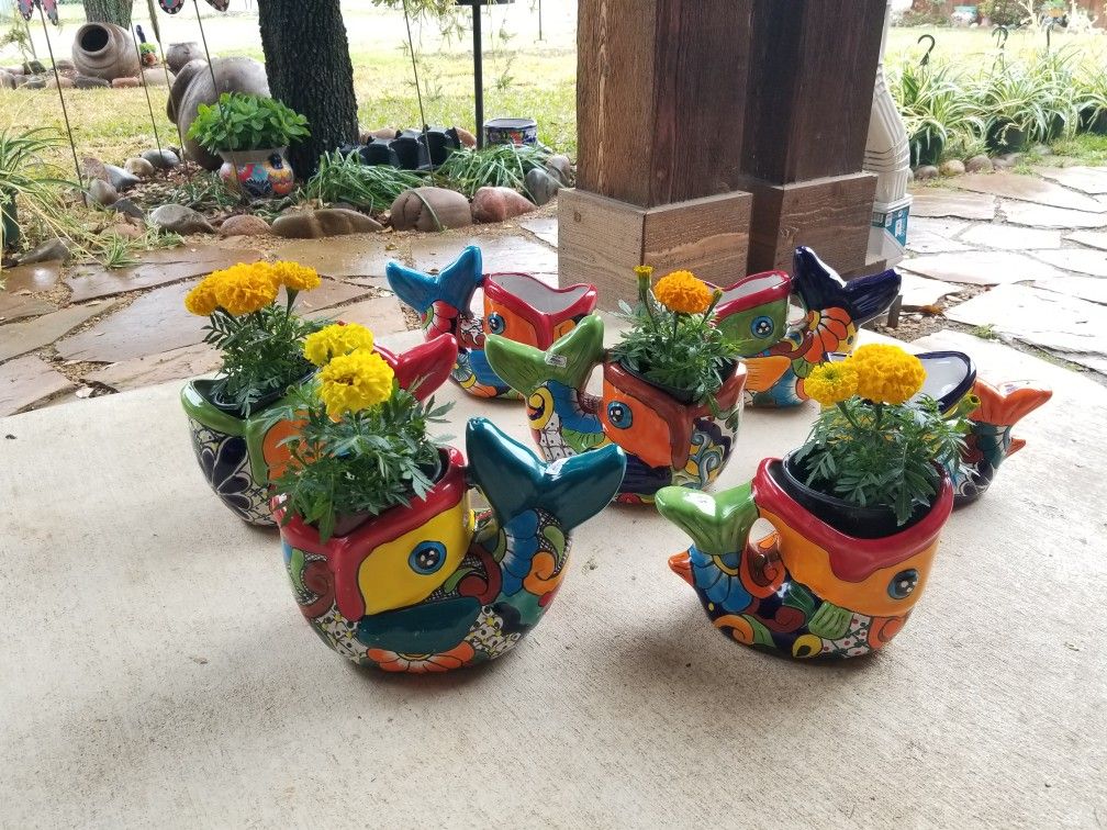 Talavera Open Mouth Small Fish Clay Pots, Planters, Plants. Pottery $28 cada una