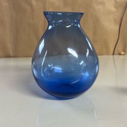 Vintage Glass Cobalt Blue Bulb Vase Flared Rim