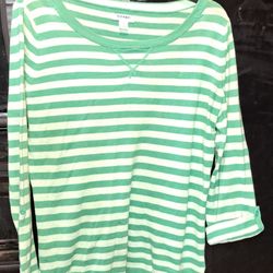 Old Navy Green And White Striped Sweater M