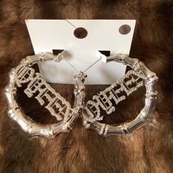 Queen Bamboo  Hoop Earrings with Rhinestones