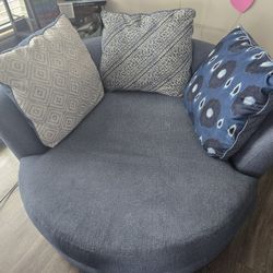 Blue Oversized Swivel Chair 