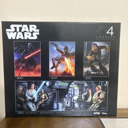 Disney Star Wars Buffalo Games 4 Puzzle Set (3)300 Pc& (1)500 Pc Panoramic  