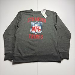 Mens Stranger Things Eleven x NFL Charcoal Grey Fleece Crewneck Sweatshirt