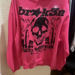 Broken Promises Pink Rhinestone Hoodie 