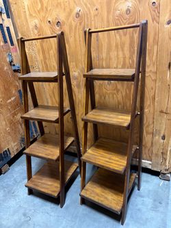 Pair of Wood Ladder Shelves