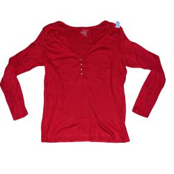 Old Navy Womens Vneck Button Accent Long Sleeve Red Cotton Henley Size XL NWT