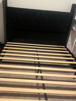 Black Upholstered Bed Frame with Nailhead Trim