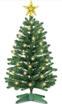 New 3 Ft Green Christmas Tree with Lights, Timer 8 Modes 50 Warm White Lights Battery Operated Small Artifical Full Christmas Tree for Tabletop Home O