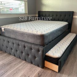 Full twin grey frenchi trundle bed with ortho mattress included