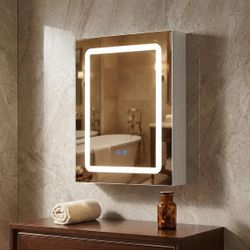 LED Bathroom Medicine Cabinet with Mirror, Wall Mounted Bathroom Mirror Cabinet, Anti-Fog Vanity Mirror with Storage