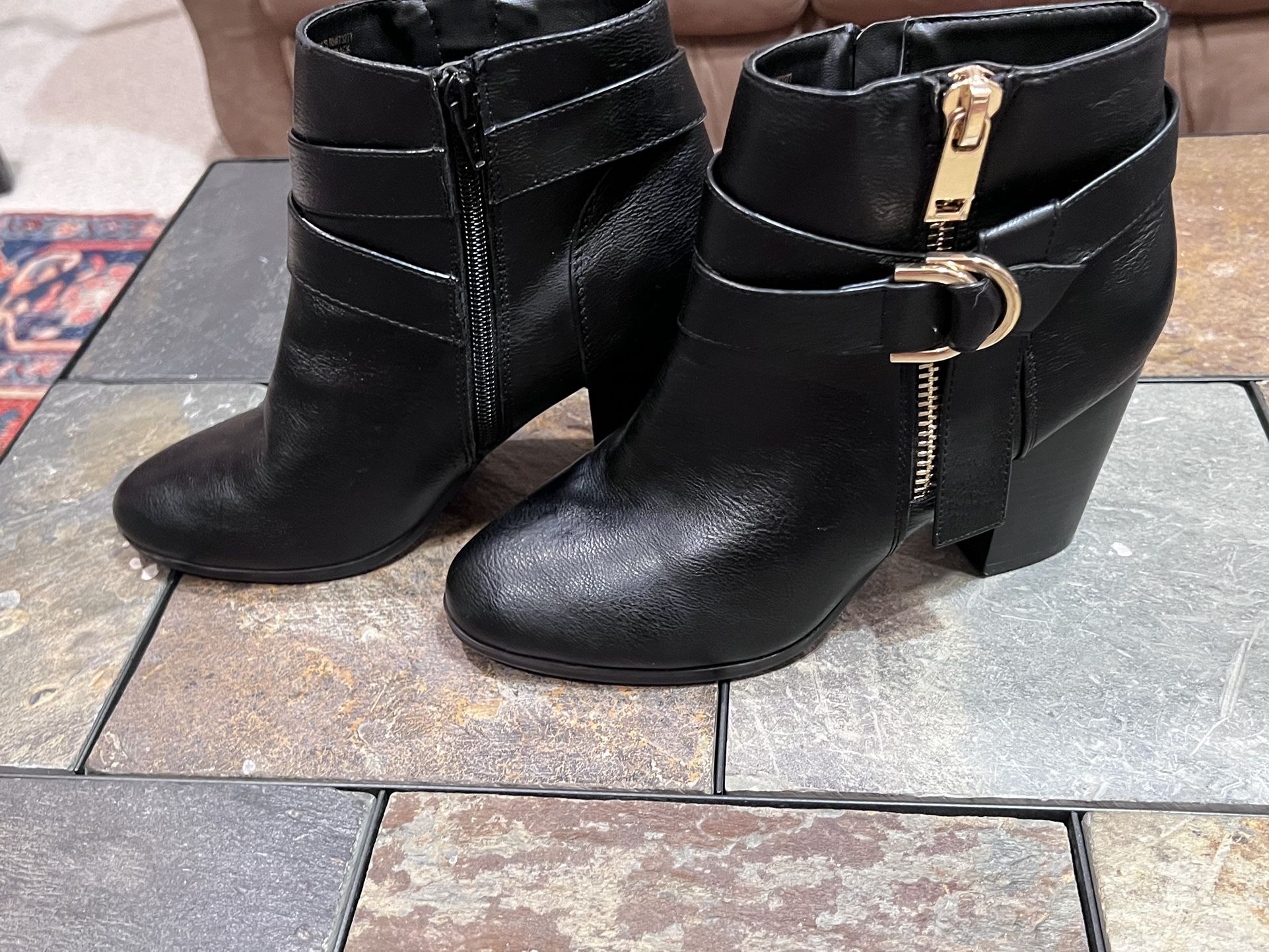 apt 9 black leather ankle booties , size 8