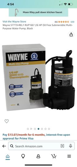 Wayne 57719-REL1 RUP160 1/6 HP Oil Free Submersible Multi-Purpose Water Pump, Black