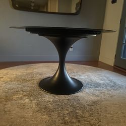 Modern Round Dining Table – Matte Black Pedestal – Designer Noir Herno (Lumens)
