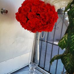 Large Tall Vase With RED Flowers