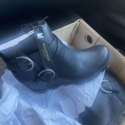 Joann Arctic Wedge Sorel Black Leather Brand New In Box 