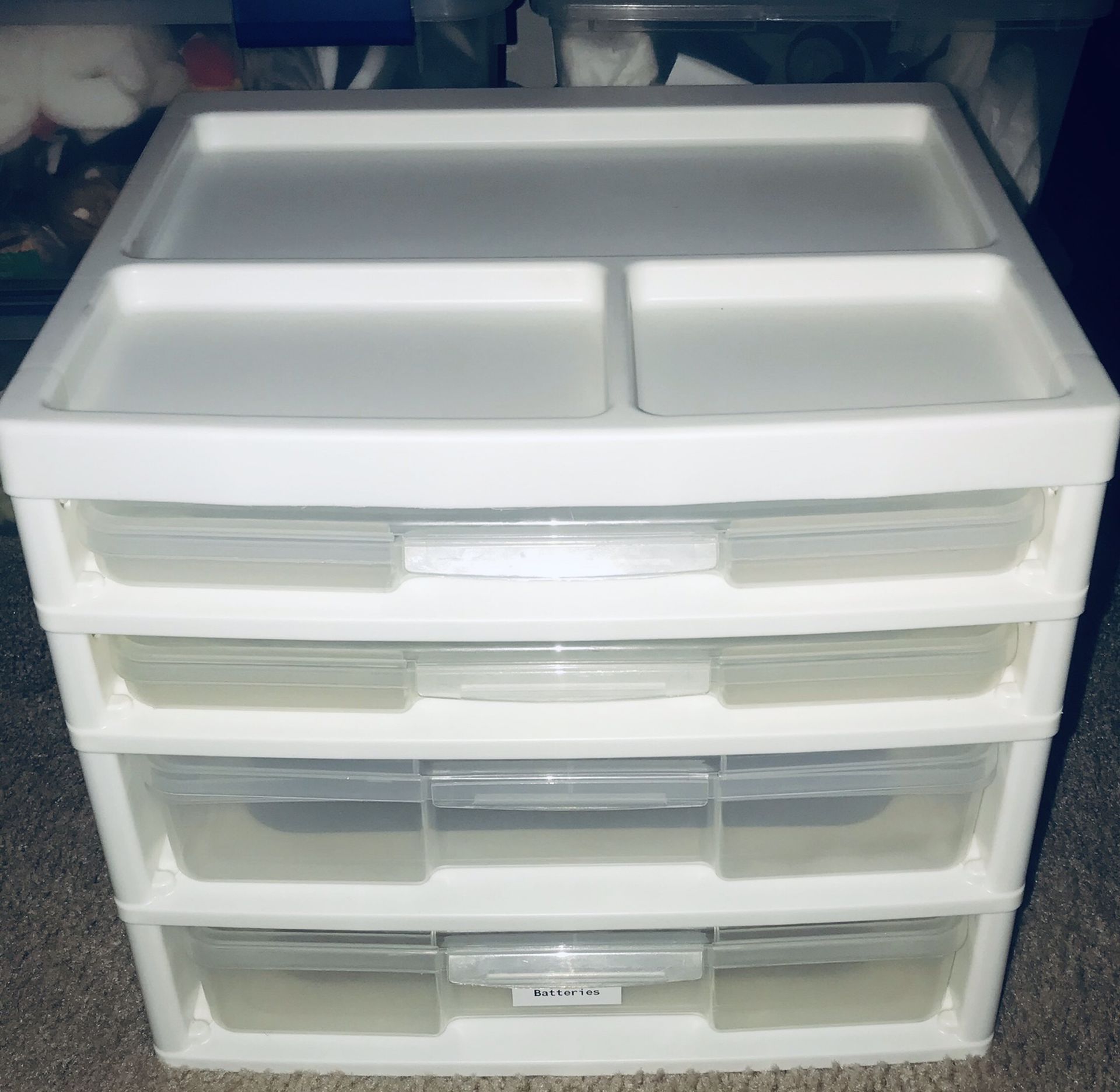 TWO Iris durable duty plastic 4 drawer snap lock cases - four chest snapping lockable stackable cube white clear container chest