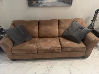 Used Suede  Couch  (with pillows) - pick up only