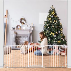 Kfvigoho Baby Gate for Stairs, Dog-gate with Auto-Close Door, Double Locking System, Hardware Mounting, Quick Assembly (81 inch White)