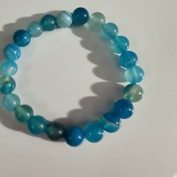 New blue agate stretchy bracelet 8mm brads  7 inch