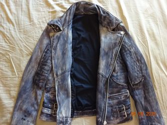 CAFÉ RACER STYLE - 100% ITALIAN LEATHER JACKET - SZ LARGE - BLUE
