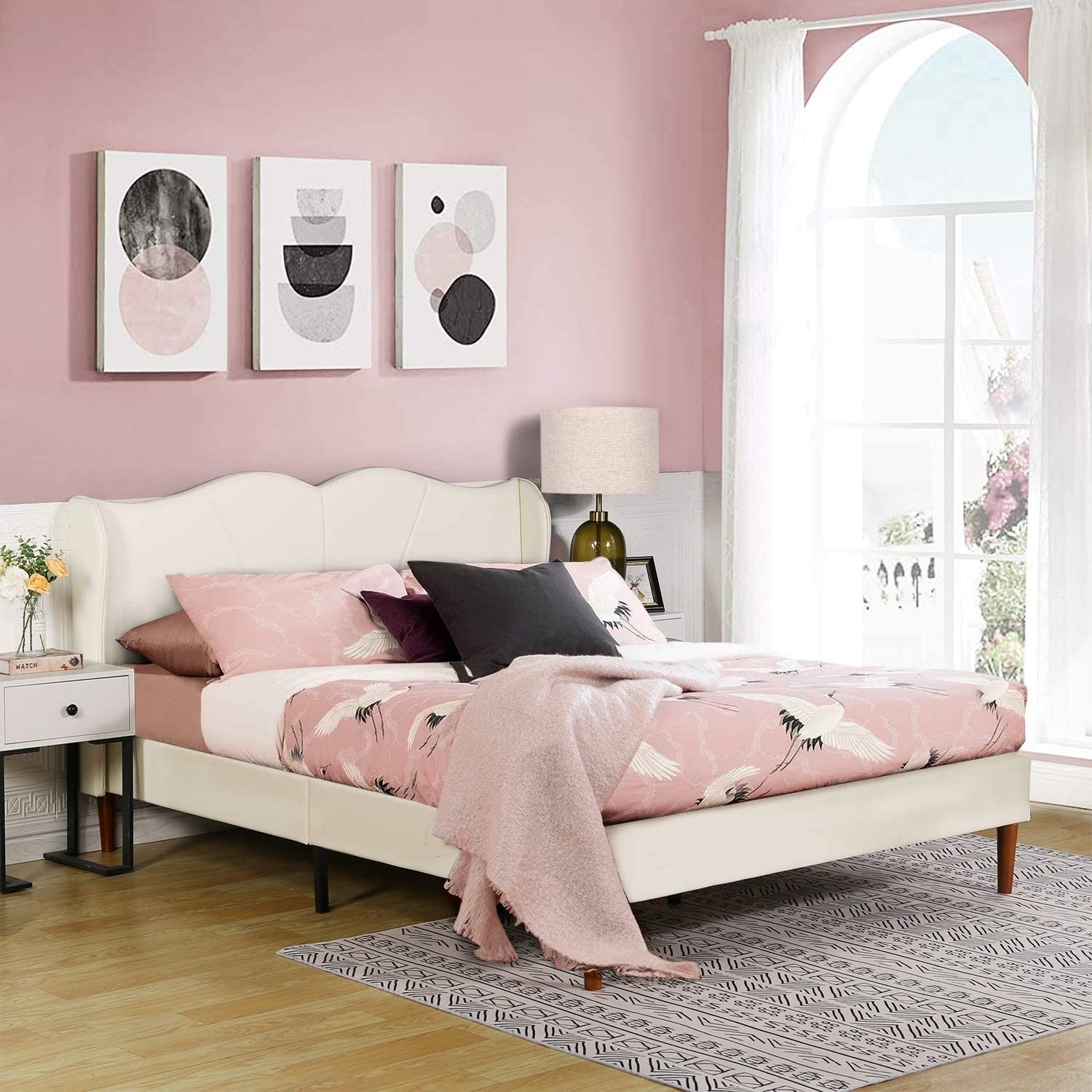 Twin Full Queen Size Upholstered Platform Beds/Mattress Frame Foundation with Adjustable Strong Wood Slat Support