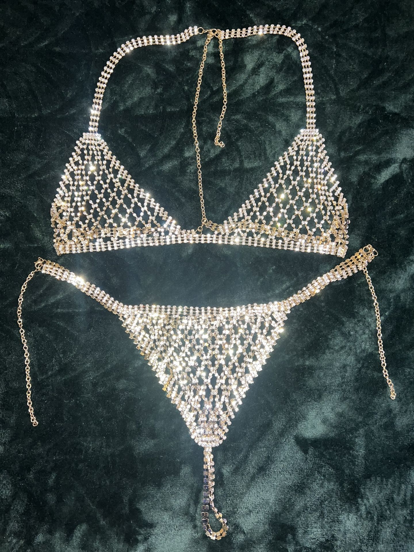 Sexy Golden Rhinestone Lingerie Bikini Set