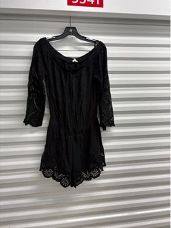 Liberty Garden Women's Black Solid Lace Romper 3/4 Sleeve Scoop Neck Size S