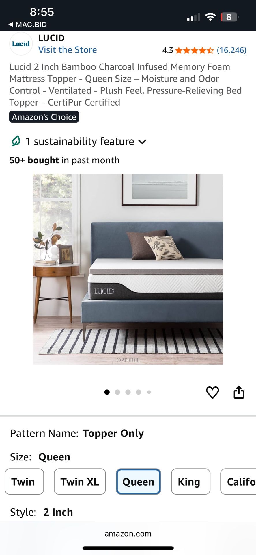 Lucid 2” Queen Size Mattress Topper