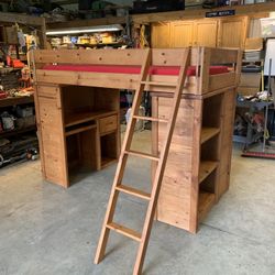 Twin Loft Bed, Real Wood. Desk And Dresser/Shelves Underneath.