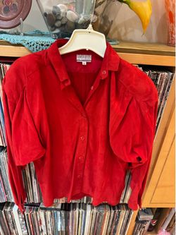PRICE DROP: VTG, MADE in USA, EMPHASIS BULLOCKS, S, TOMATO RED LAMBSKIN SHIRT