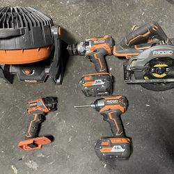 Ridgid 18v tool set 9 piece And 3 Batteries 