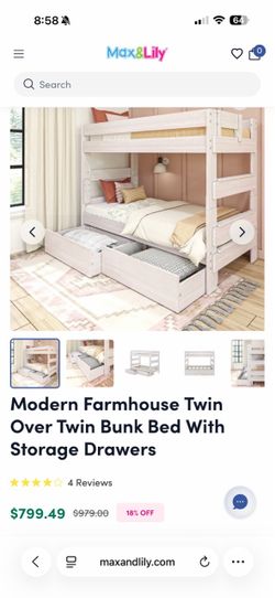 Max&Lily Modern Twin Farmhouse Bunkbed With 2 Storage Drawers