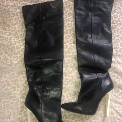 LAMB Black Leather Thigh High Boots