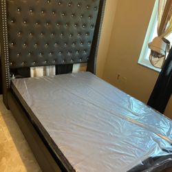 GREY leather bed - TALL HEADBOARD - FAST DELIVERY !!