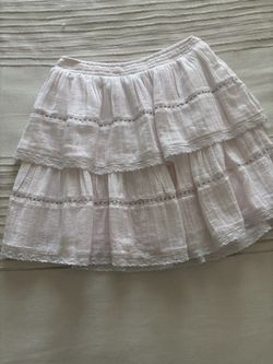 White Tiered Lace Trim Mini Skirt