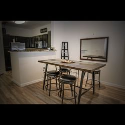 Modern Bar Table with Wine Rack + Adjustable Bar Stools (Set of 2)