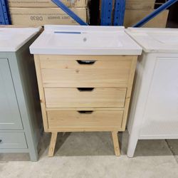 24” Brand New Bathroom Vanity in Walnut color, Soft Close Solid Wood with Marble Top in White  $329 