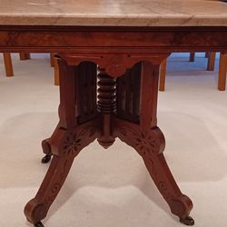 Vintage East Lake Parlor Marble Top Table On Caster Wheels