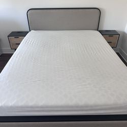 Bed Frame, mattress, and Side Tables