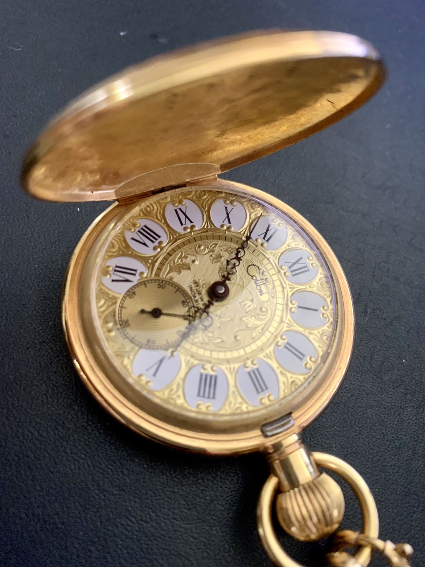 Colibri Gold Plated Swiss Made Engraved Pocket Watch With Chain 