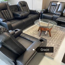 Ashley Centerpoint 3 PCS Black Recliner chair with sofa loveseat Livingroom power Recliner $2999