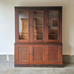 Antique Wood Cabinet With Glass Doors 