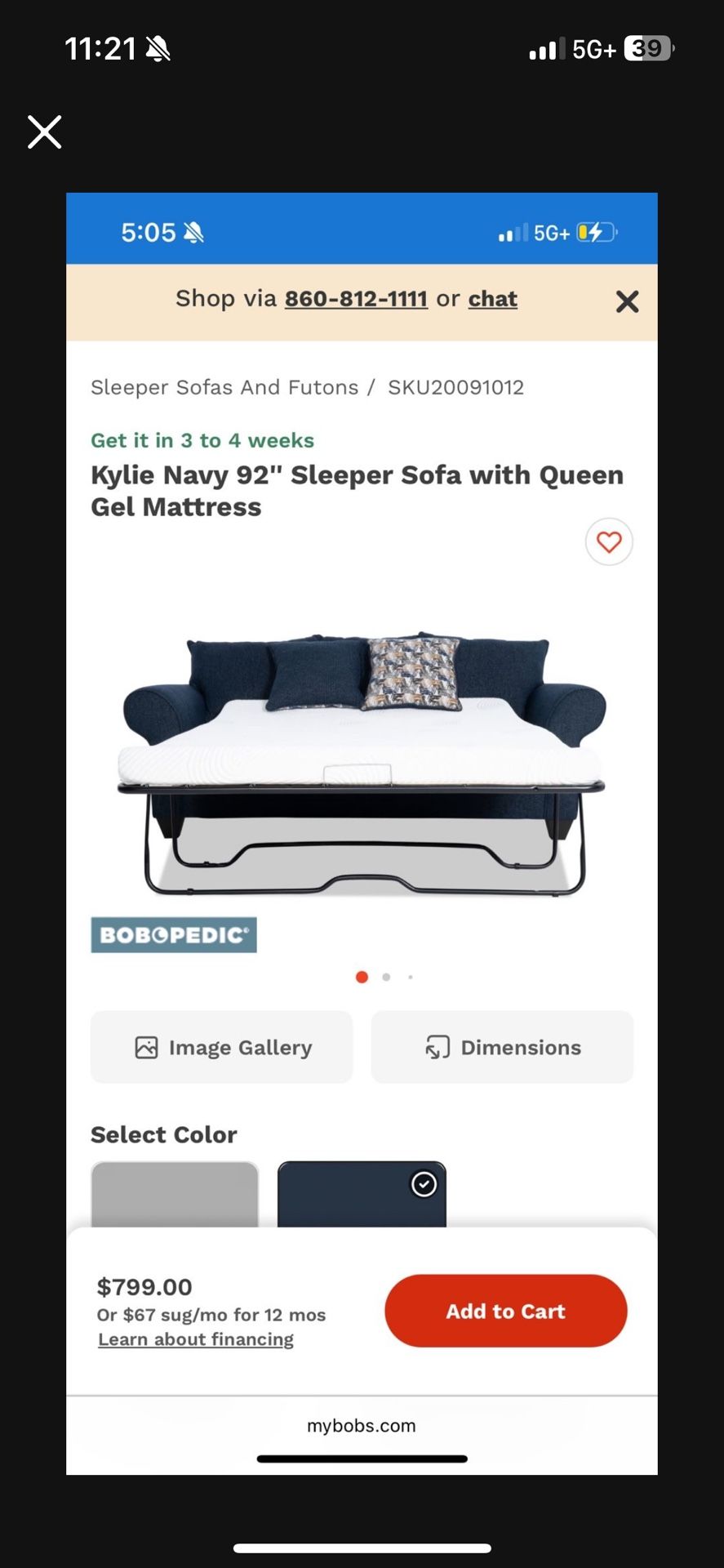 Pull Out Couch Bed (DARK GREY)