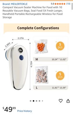 New! Compact Vacuum Sealer Machine for Food with 10 Reusable Vacuum Bags, Seal Food 5X Fresh Longer, Handheld Portable Rechargeable Wireless for Food 