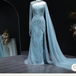 Heavily Embroidered Turquoise Pearl Dress